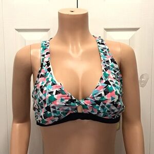 Go Gossip Prismatic Print Racerback Twist Front Bikini Swim Top Size XL